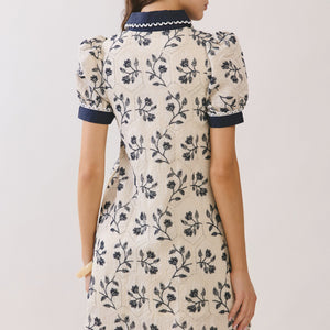 Geometric Print Floral Puff Sleeve Mini Dress