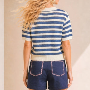 Nautical Stripe Cardigan With Starfish Buttons