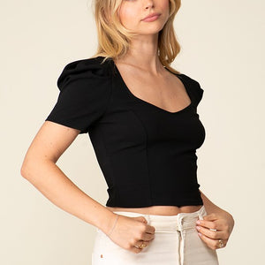 Puff short sleeve sweetheart swirl top