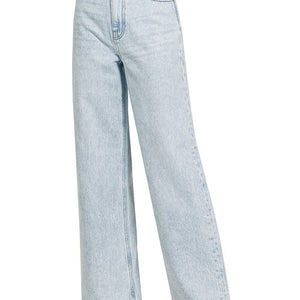 HIGH WAIST WIDE LEG STRAIGHT DENIM PANTS