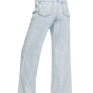 HIGH WAIST WIDE LEG STRAIGHT DENIM PANTS