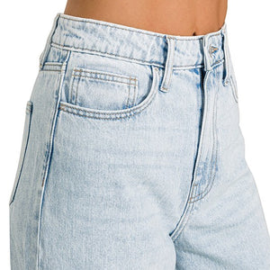 HIGH WAIST WIDE LEG STRAIGHT DENIM PANTS