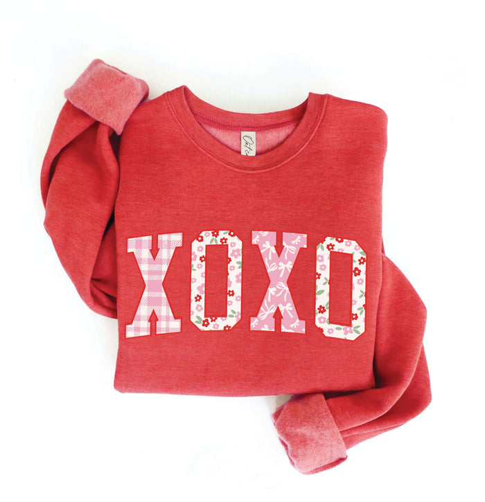Cranberry Heather Xoxo With Pattern Graphic Sweatshirt