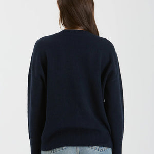 NAVY V NECK DROP SHOULDER KNIT SWEATER