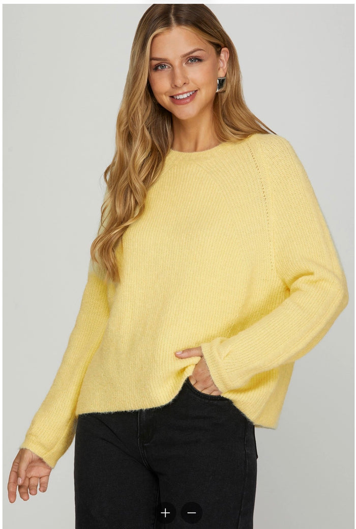 YELLOW LONG SLEEVE ROUND NECK SWEATER TOP
