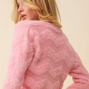 Pink fuzzy crop cardigan