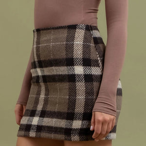 MOCHA PLAID MINI SKIRT