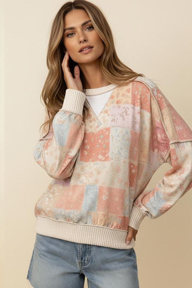 Triangle Detail Patchwork Print Pullover