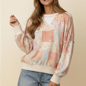 Triangle Detail Patchwork Print Pullover