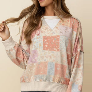Triangle Detail Patchwork Print Pullover