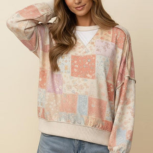Triangle Detail Patchwork Print Pullover