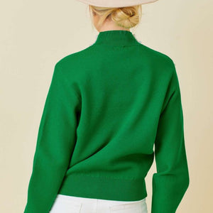 Green pearls trim sweater
