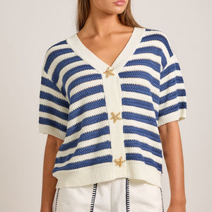 Nautical Stripe Cardigan With Starfish Buttons