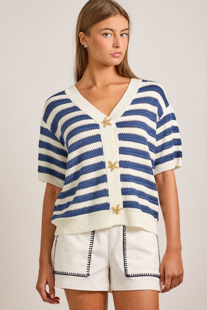 Nautical Stripe Cardigan With Starfish Buttons