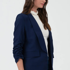 NAVY RUCHED 3/4 SLEEVE SLEEVE BLAZER