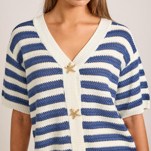 Nautical Stripe Cardigan With Starfish Buttons