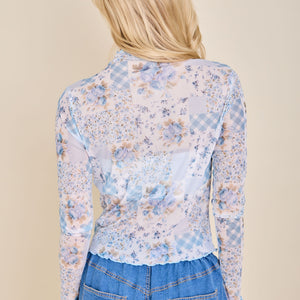 Patchwork Floral Mock Neck Top