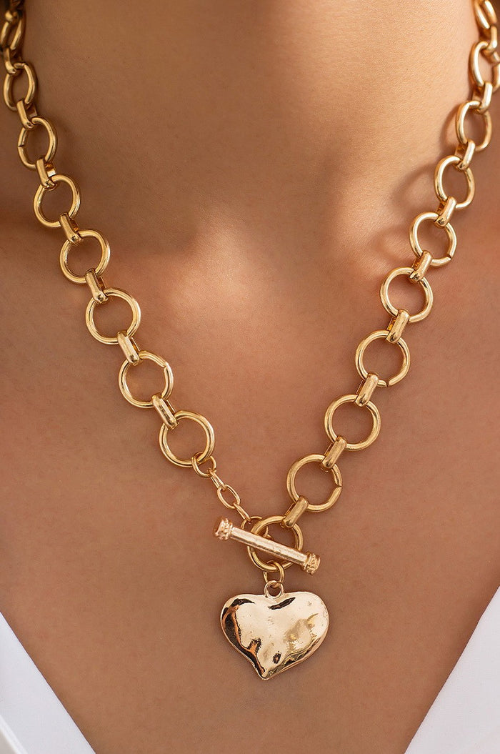 Notable Hammered Heart Front Toggle Necklace, Gold or Silver