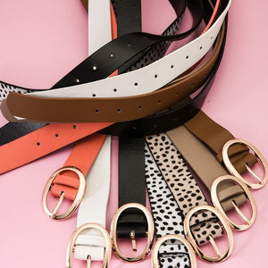 Oval buckle leather belt, 3 colors