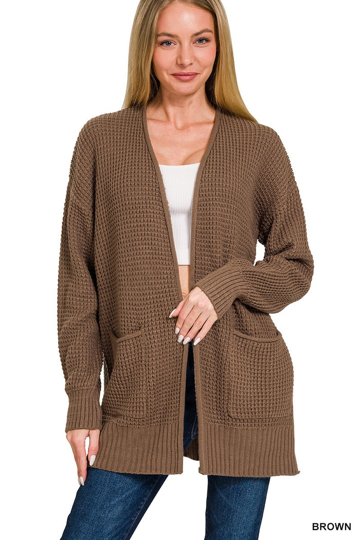 LOW GAUGE WAFFLE OPEN CARDIGAN SWEATER, 2 COLORS