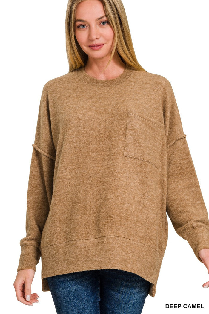 BRUSHED MELANGE DROP SHOULDER OVERSIZED SWEATER