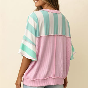 Flutter Elbow Sleeve Stripe French Terry Top