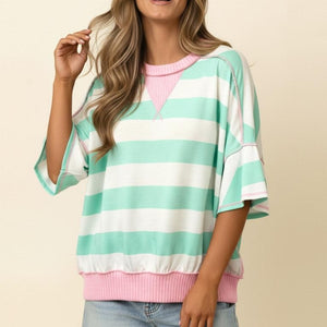 Flutter Elbow Sleeve Stripe French Terry Top