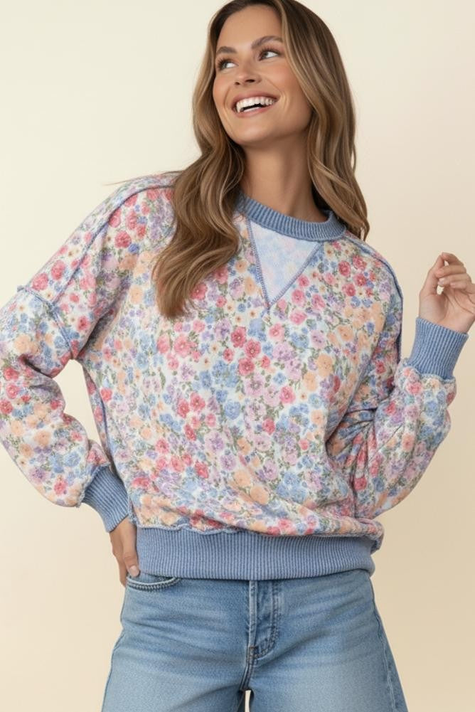 Triangle Oversized Long Sleeve Floral Top
