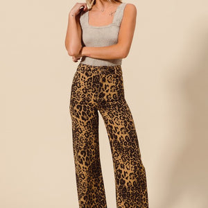 Leopard wide leg pant