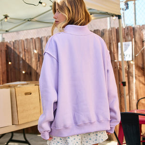 JESUS lavender Embroidered Mock Neck Sweatshirt