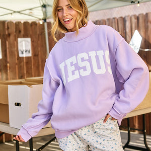 JESUS lavender Embroidered Mock Neck Sweatshirt
