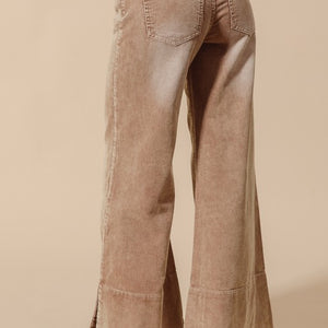 Oatmeal wide leg corduroy pant