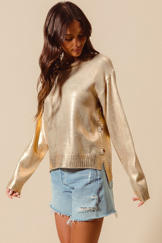 Gold foil holiday sweater