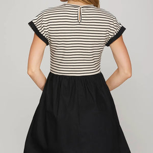 CONTRAST CAP SLEEVE STRIPED DRESS