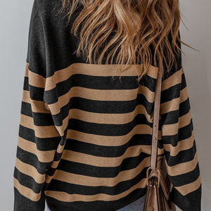 Stripe Collared Quarter Zipper Oversized Sweater