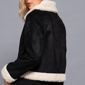 FAUX SUEDE INNER FUR BIKER JACKET