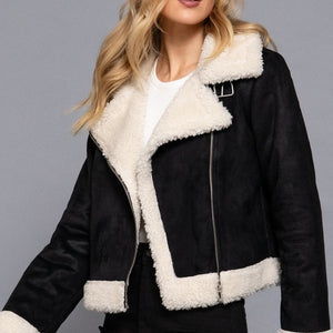 FAUX SUEDE INNER FUR BIKER JACKET