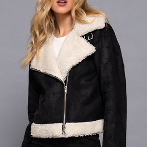 FAUX SUEDE INNER FUR BIKER JACKET