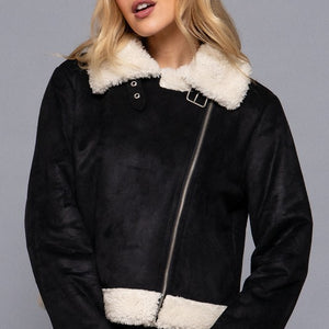 FAUX SUEDE INNER FUR BIKER JACKET