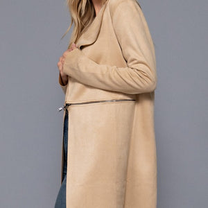 LONG SLV FAUX SUEDE LONG JACKET