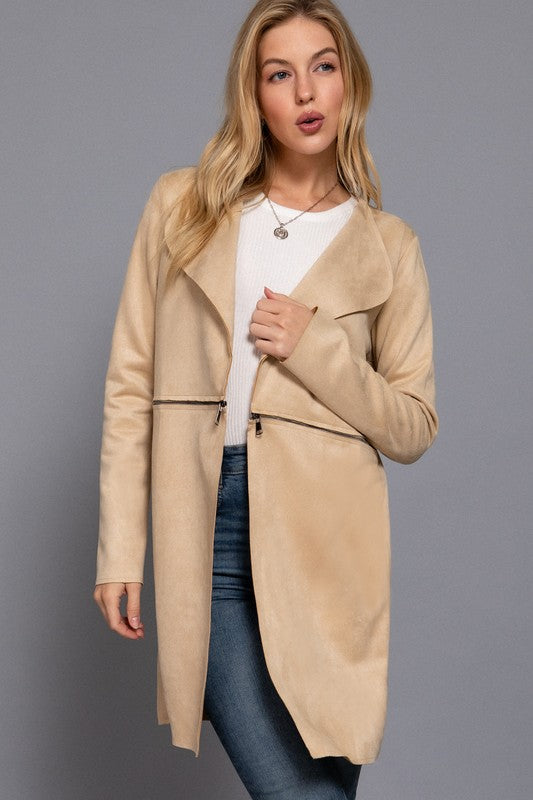 LONG SLV FAUX SUEDE LONG JACKET