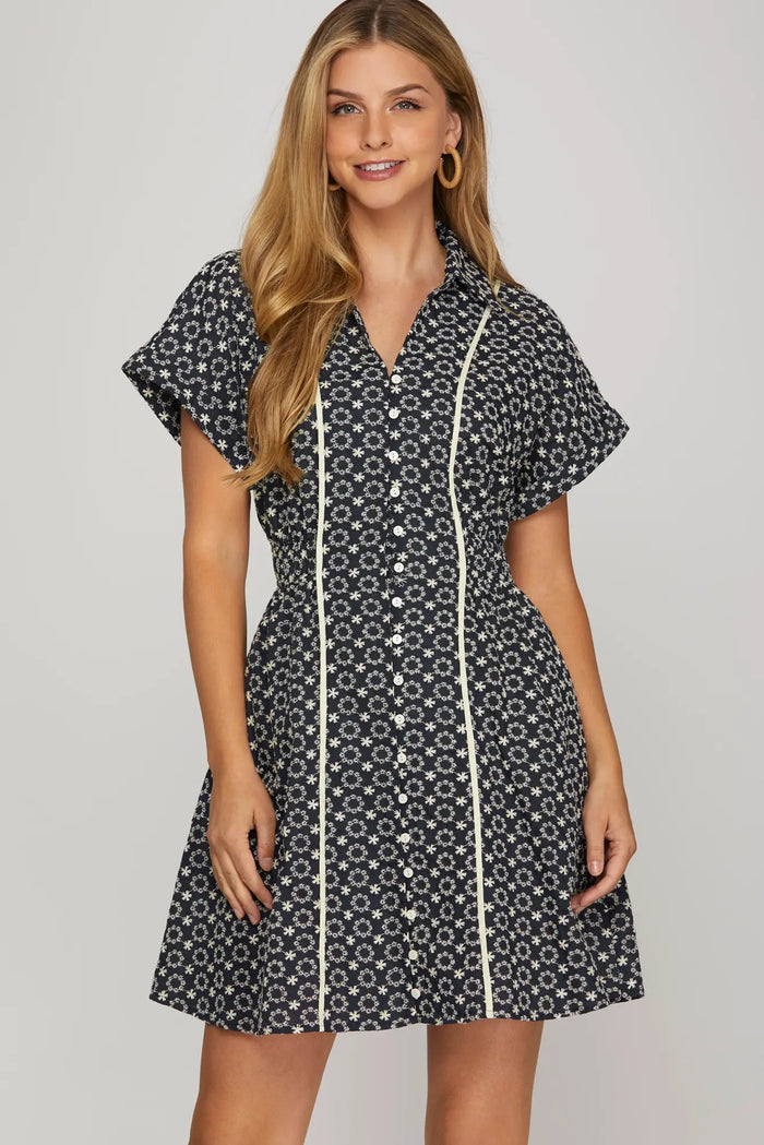 Navy eyelit dress