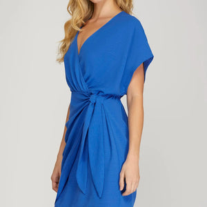 Blue Dolman V Neck Dress