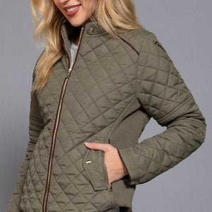 SUEDE PIPING RIB QUILTED PADDING JACKET