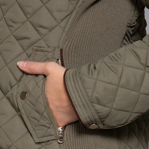 SUEDE PIPING RIB QUILTED PADDING JACKET