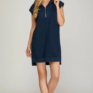Navy sporty zip dress