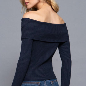 NAVY LONG SLV OFF THE SHOULDER SWEATER