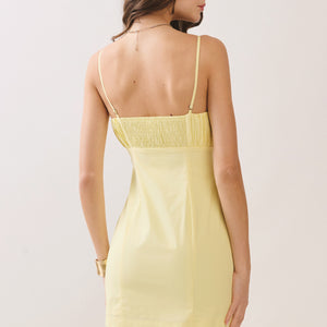 Yellow Gathered Bust Square Neck Smocked Back Dress