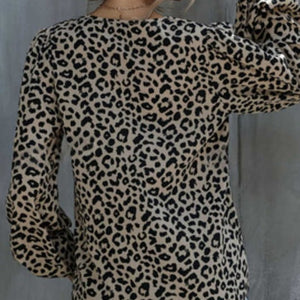 Leopard Printed V Neck Puff Sleeve Blouse