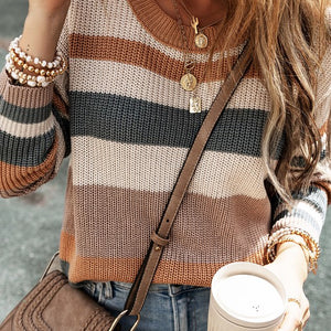 Classic Round Neck Colorblock Knit Sweater